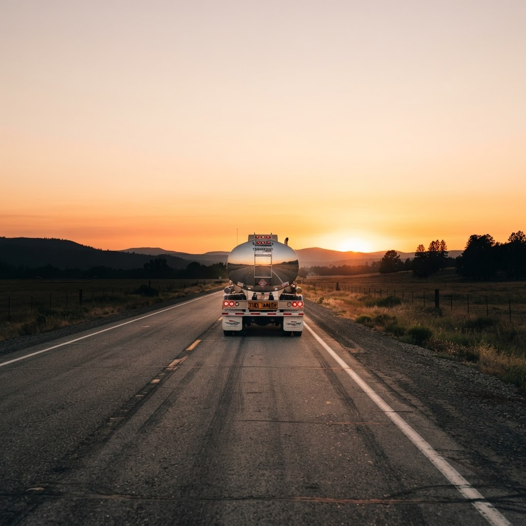 ACE Solutions tanker truck driving into the sunset